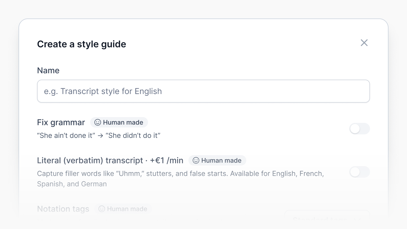 Solicita transcripciones verbatim dentro de nuestra función de Style Guide